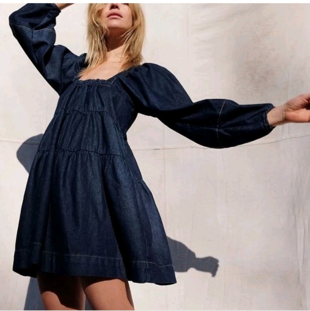 Free People Lou Jean Babydoll Dress Size XS MSRP: $128 Denim New